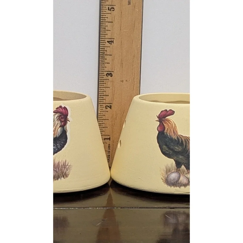 Set of 3 Rooster Ceramic Candle Shades Farmhouse Country Votive Tealight Covers
